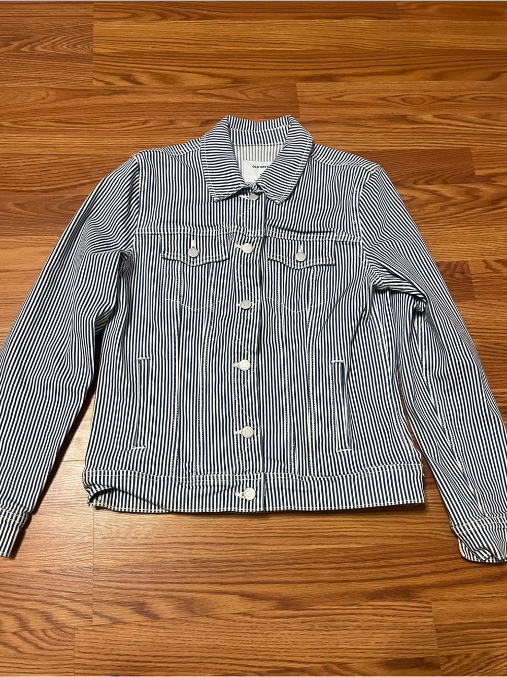 Striped Denim Jacket - Navy/White Old Navy M